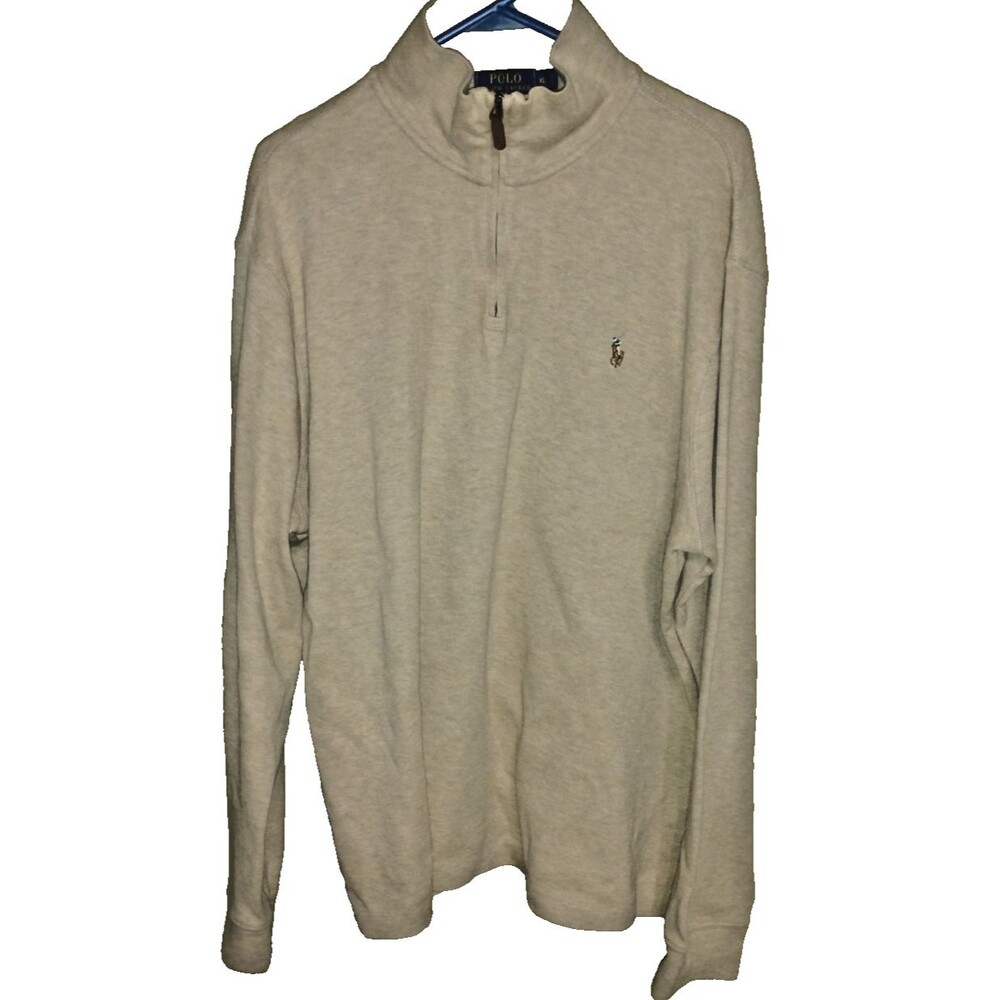 Vintage Y2K Tan Polo by Ralph Lauren Estate Rib 1/4 zip sweater XL